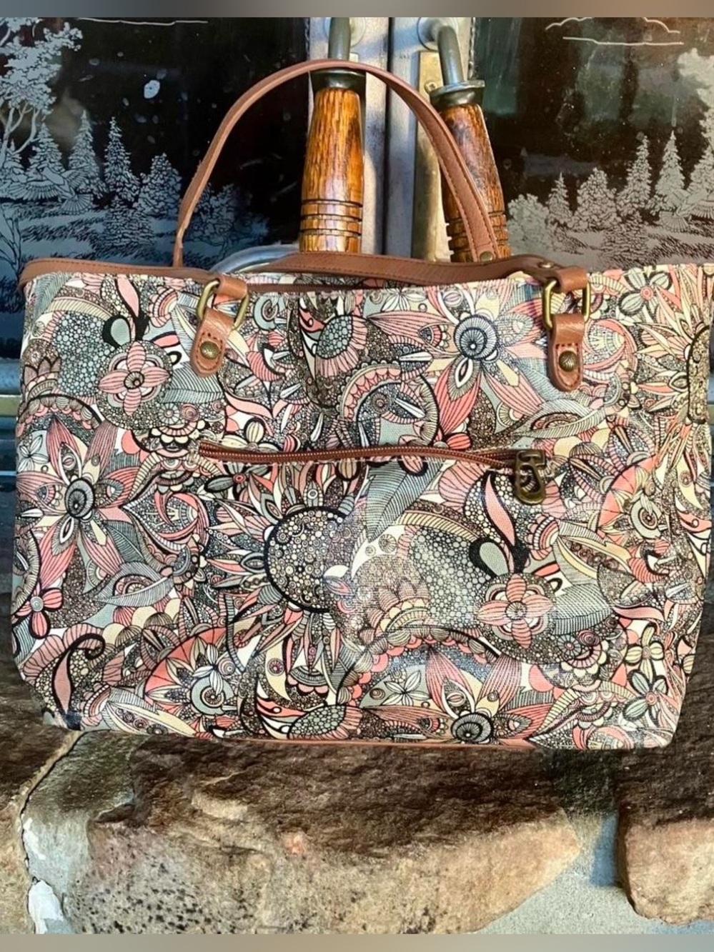 SAKroots Floral Pattern Tote Bag in Pink and Brown